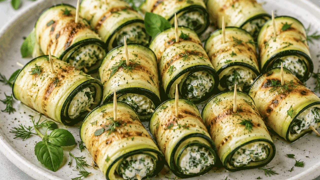 Рулетики из кабачков с сыром, яйцом, чесноком и...