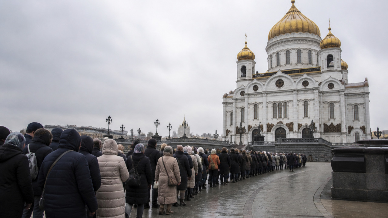 В Москве у храма Христа Спасителя время ожидани...