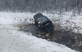 В Карелии на трассе автомобиль улетел в болото