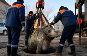 В Казахстане спасатели вытащили верблюда из кан...